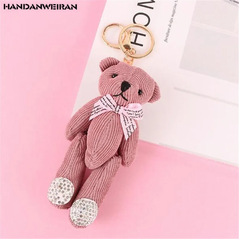 

1PCS Plush Fabric Bear Toys Cartoon Keychain Striped Bow Bears Small Pendant Student Couple Gift 2019 Hot Sale 14CM HANDANWEIRAN