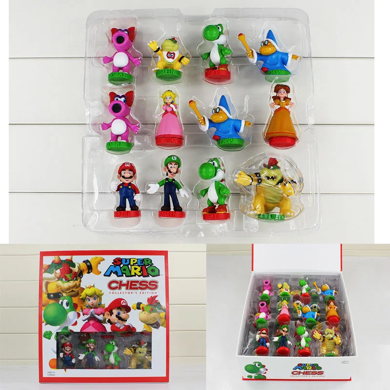 Super Mario Bros Chess PVC Action Figures Toys 3.5-7cm Kids Toy Gifts With Color Box