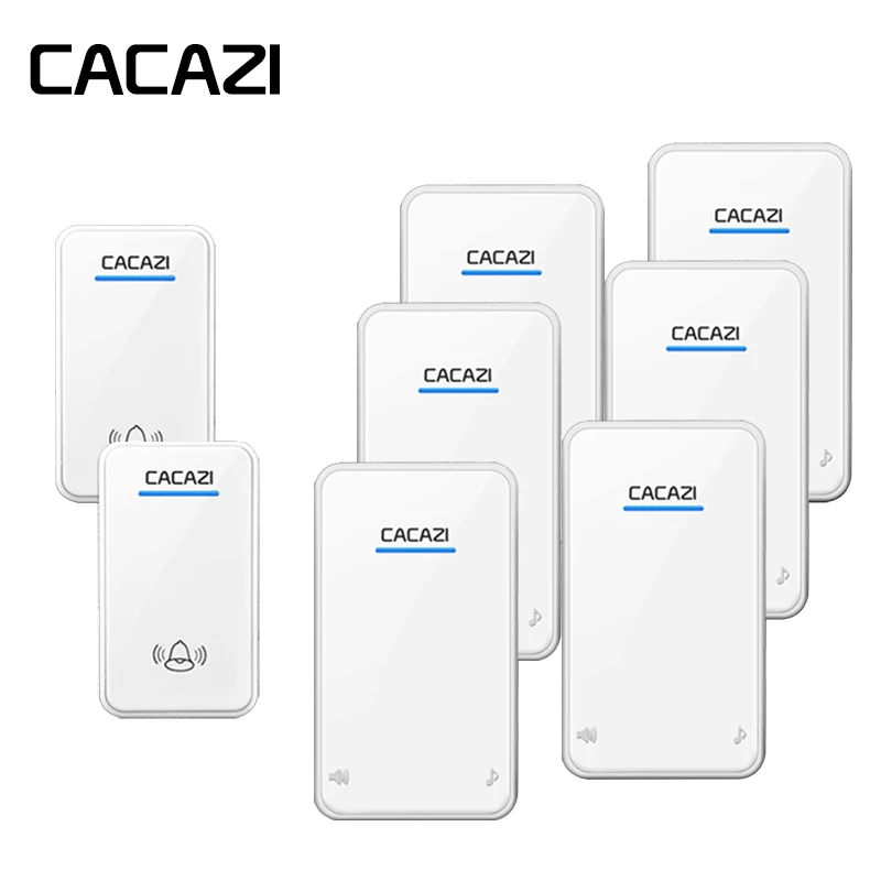 

CACAZI Wireless Waterproof Doorbell Battery Button LED Light 300M Remote Home Cordless Calling Bell 48 Chime 6 Volume EU Plug