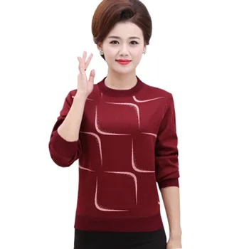 

2018 Fashion Middle Aged Women Plaid Loose Knitted Sweater Pullover Autumn Winter Big Yard Plus Velvet Thicken Sweater Tops F460