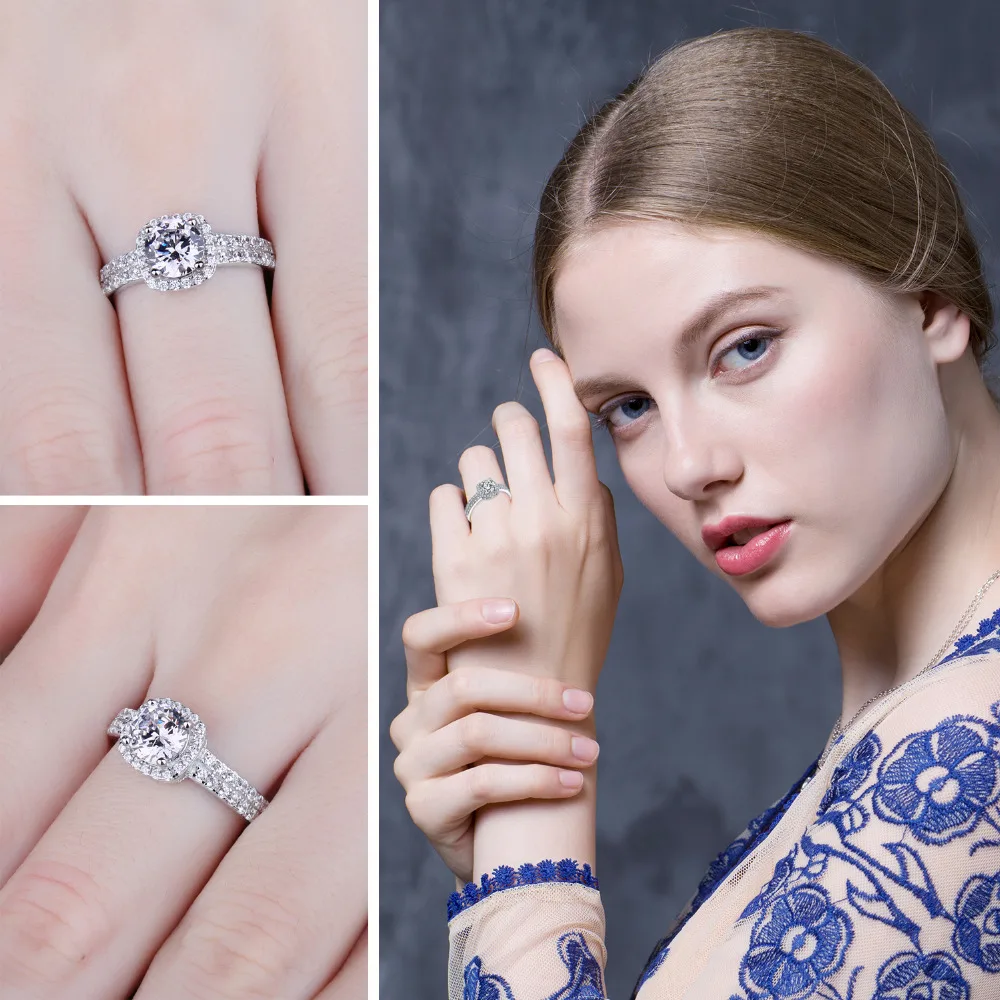 Jewelrypalace Halo 1.1ct круглый фианит Обручение Promise Ring натуральная 925 Серебряное кольцо для Для женщин Модные украшения