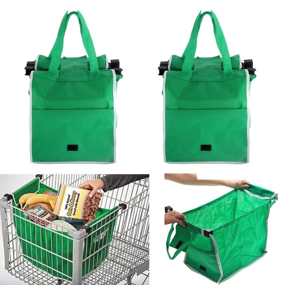 2 шт/1 шт Большая емкость складные сумки для покупок в тележки зеленая многоразовая сумка для покупок с короткими ручками складной мешочек Тележка Сумки для хранения сумки