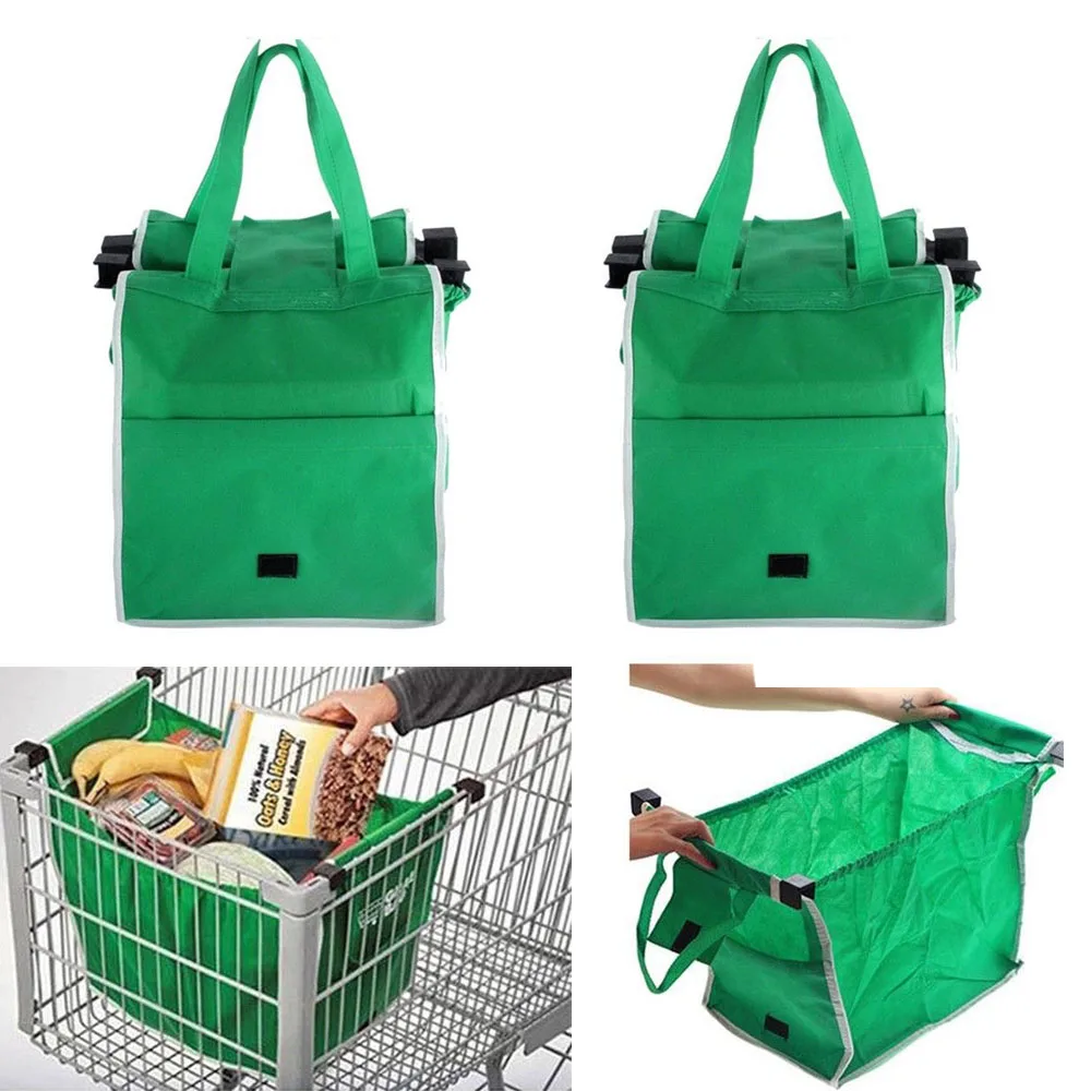 

2pcs/1pcs Large Capacity Foldable Shopping Cart Bags Green Reusable Shopping Tote Folding Pouch Trolley Storage Bags Handbags