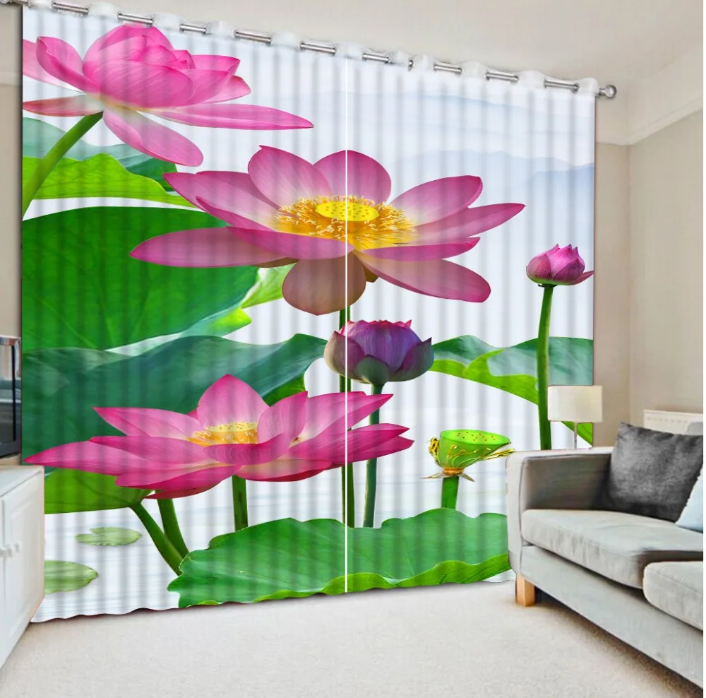 

beautiful Lotus flower Living Room Hotel Door Window Shading Curtain Finished Drapes Window Blackout Curtains