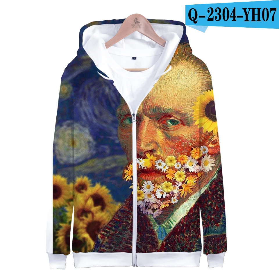Vincent Willem van Gogh Casual Long Sleeve Zipper Hoodies Sweatshirt Women Casual Clothes Hip Kawaii Plus Size - Цвет: Небесно-голубой