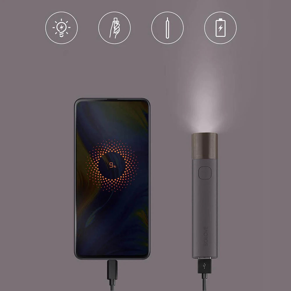 Xiaomi SOLOVE портативный фонарик Мобильная мощность USB Перезаряжаемый яркость EDC фонарик 3000 мАч светодиодный фонарик для велосипеда