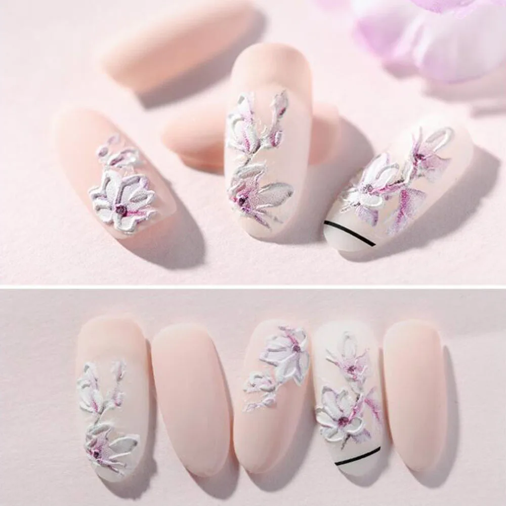 Наклейка s 3D акриловая Выгравированная наклейка с цветком для ногтей тисненые Цветочные Водные Наклейки для ногтей эмаистичные наклейки для ногтей Мода для дизайна ногтей
