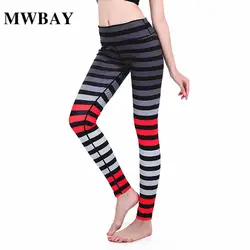 MWBAY женские леггинсы для женщин фитнес тренировки черный и белый в красную полоску шить печати низ брюки девочек эластичные