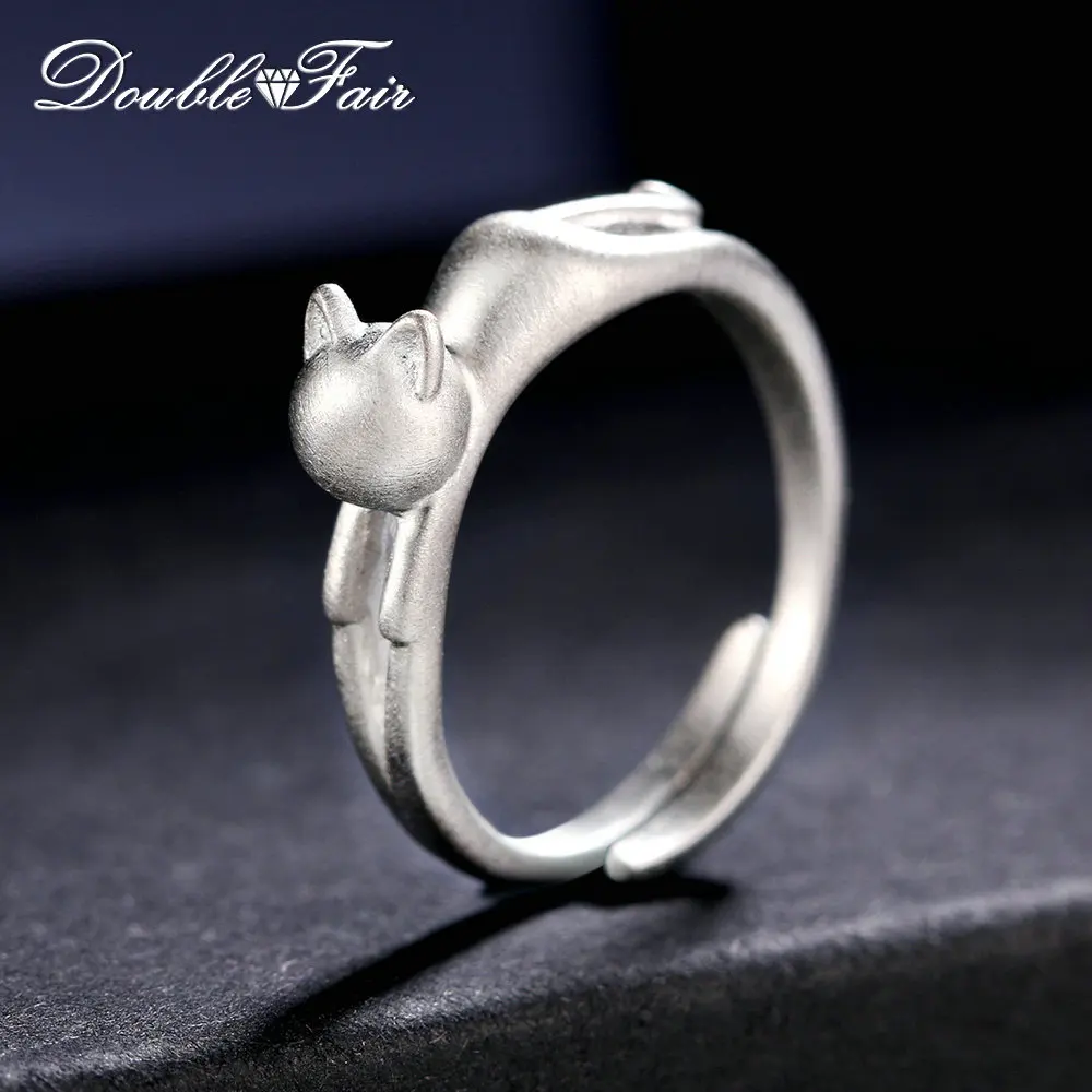 Double Fair Design Cat 5*16mm Wiredrawing Style 100% 925 Sterling Silver Rings Adjustable Ring For Women Party Gift DFRY014