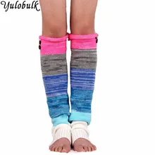 55 см Цвет ful вязать Гетры для девочек для Для женщин контраст Цвет высокие сапоги манжеты Пуговицы сапоги до колена Носки для девочек толстые колена гетры