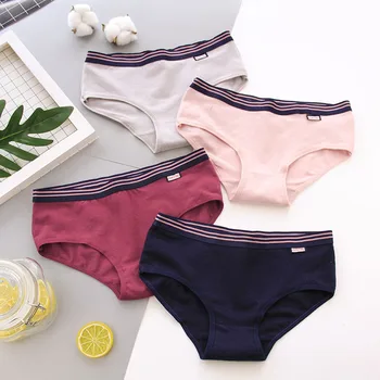 

Underwear women's simple solid color cotton women's underwear women's large size high quality cotton mid-rise girls briefs