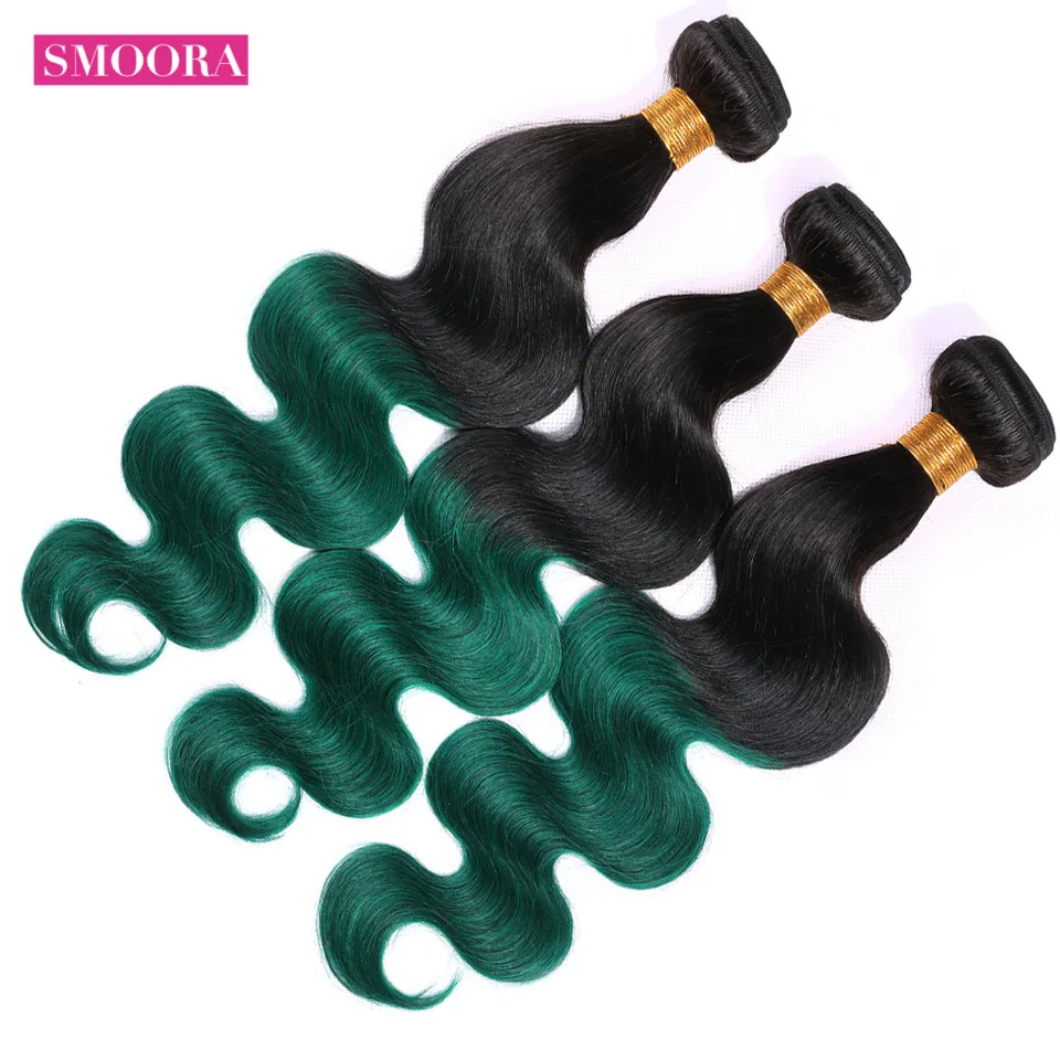 ombre green hair bundle body wave