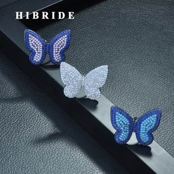 

HIBRIDE High Quality Fashionable Unique Adjustable Ring Micro Paved Shining CZ Movable Butterfly Shape Jewelry Party Gift R-261