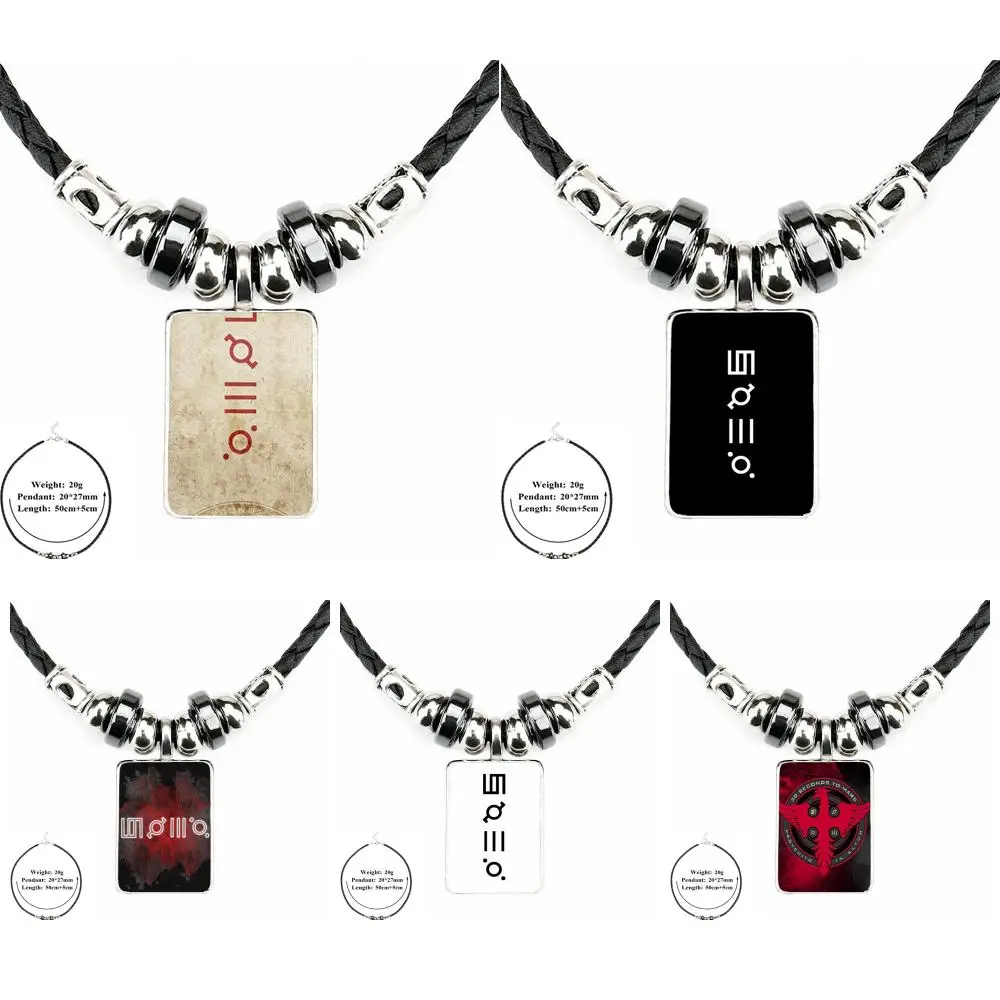 

EJ Glaze 30 Seconds To Mars Symbols Ladies Black Leather Bead Pendant Glass Statement Handmade Maxi Necklace For Girls Best Gift