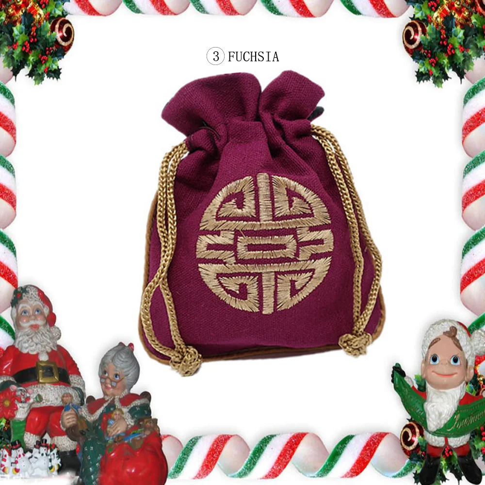 100 шт. хлопок льняная веревка подарок мешочек для украшений Подарочная сумка китайская Национальная вышивка чайные конфеты сумка