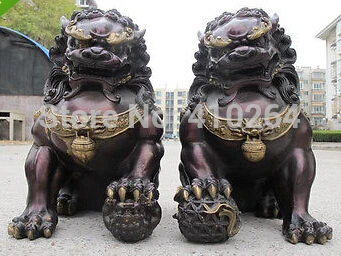 

China Red Bronze Copper Feng Shui Evil Guardian Door Fu Foo Dog Lion Pair Statue Statue discount 30%