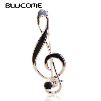 Blucome 클래식 비비드 노트 모양 브로치 블랙 에나멜 합금 골드 컬러 쥬얼리, 여성 소년 정장 코트 스카프 파티 장식품 선물