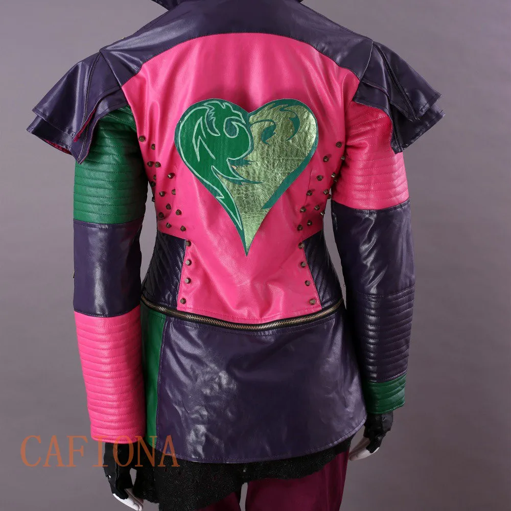 Cafiona Descendants 2 cosplay Mal cosplay costume кожаное пальто в стиле панк полный набор на заказ размер Вечерние