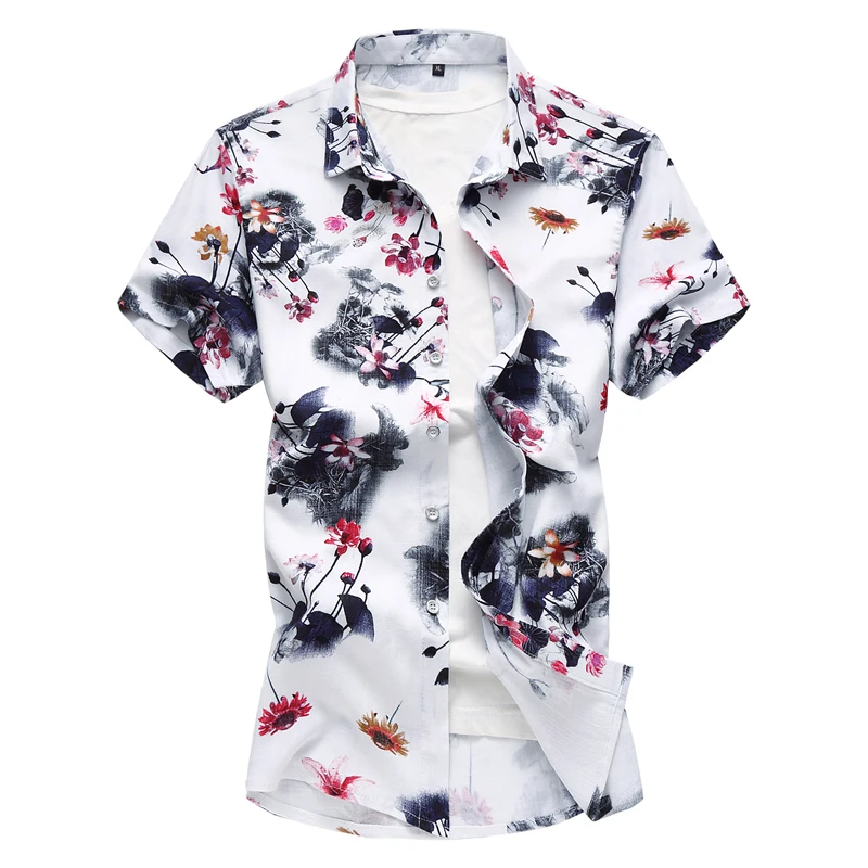 

2018 Men printing Shirts Summer Short Sleeve men's casual fashion Shirts Business 100% cotton Man Shirt Plus Size M-7XL