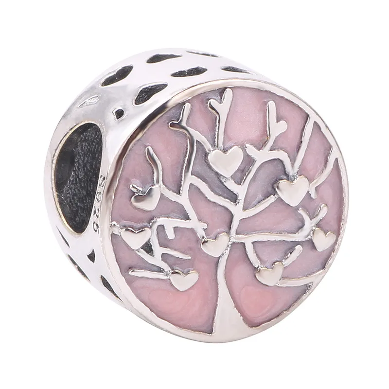 

Couqcy 925 Sterling Silver Pancy Pink Family Charms Crystal Tree of Life Beads Fit Pandora Bracelet Beads Fashion Jewelry 2