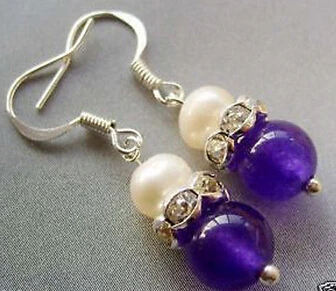 

11.23 Pair Purple Jade white freshwater pearl 925silver Earring Discount 35%