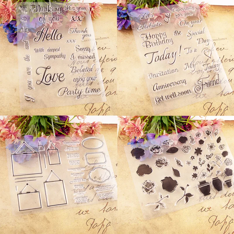 

Flower Clear stamps Alphabet Words stamp Label rubber transparent silicone stamp seal for DIY scrapbooking paper card craft