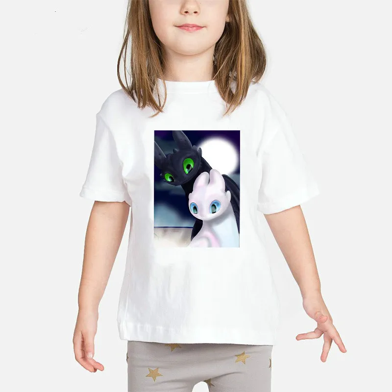 Футболки для маленьких девочек с принтом «Беззубик» и «Ночная фурия», Детская футболка с принтом «белый дракон» Детская забавная одежда с принтом «Как приручить дракона» - Цвет: G527-1E