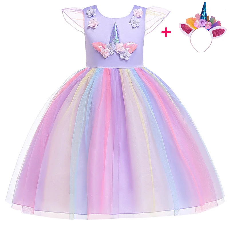 

Baby Girls Unicorn Birthday Gift Ball Gown Princess Dress Girl Flower Colorful Tulle Tutu Evening Party Dress Kids Clothes BW168