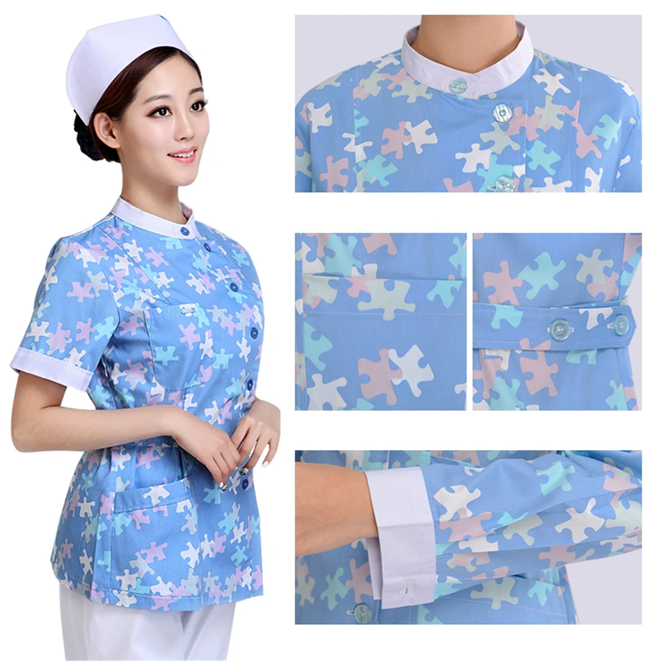 Медицинская модная униформа для женщин, одежда медсестры с цветочным принтом, больничная рабочая одежда, скрабы, хирургическая форма, пальто, S-3XL