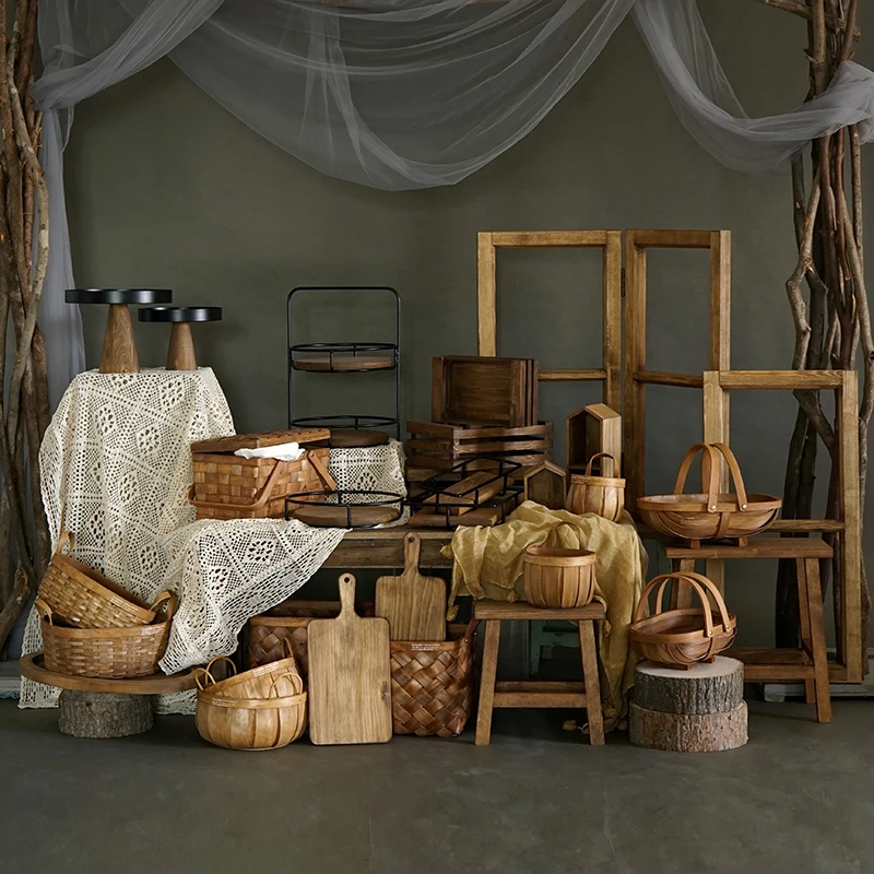 

SWEETGO wood storage racks Picnic Basket cake stand forest style home showcase decoration holders Kitchen& bar dessert table