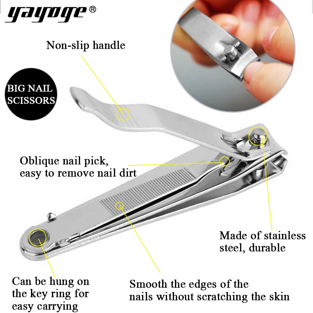 

Yayoge Nail Clipper Cuticle Scissor Stainless Steel Cutter Professional Manicure Trimmer High Quality Toe with Clip Catcher Art