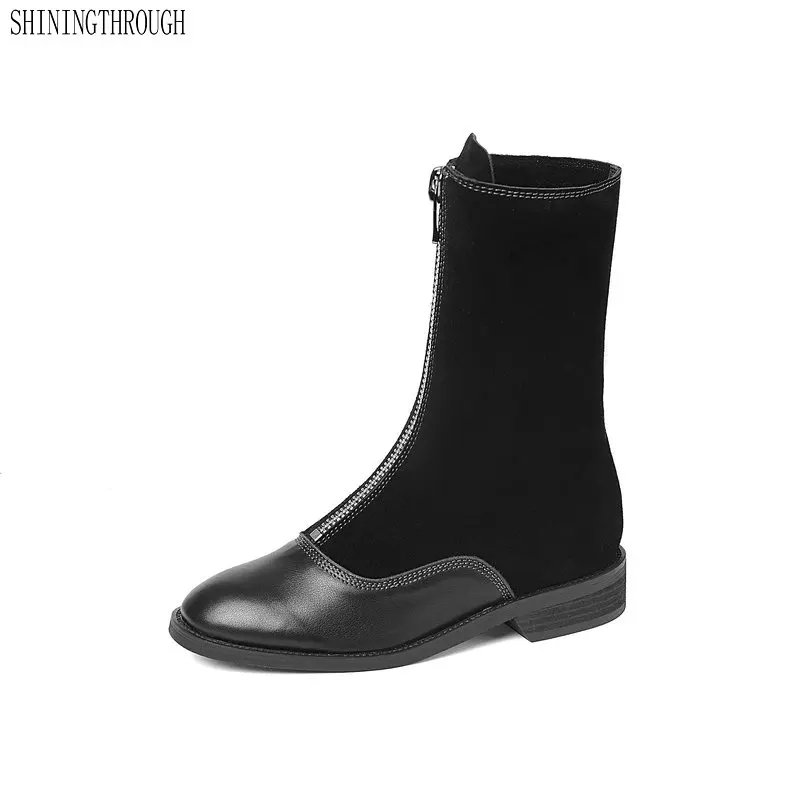 

Women Ankle Boots Genuine Leather Autumn low heels Office Shoes Woman Round Toe Elegant Casual Pumps size 41 42 43