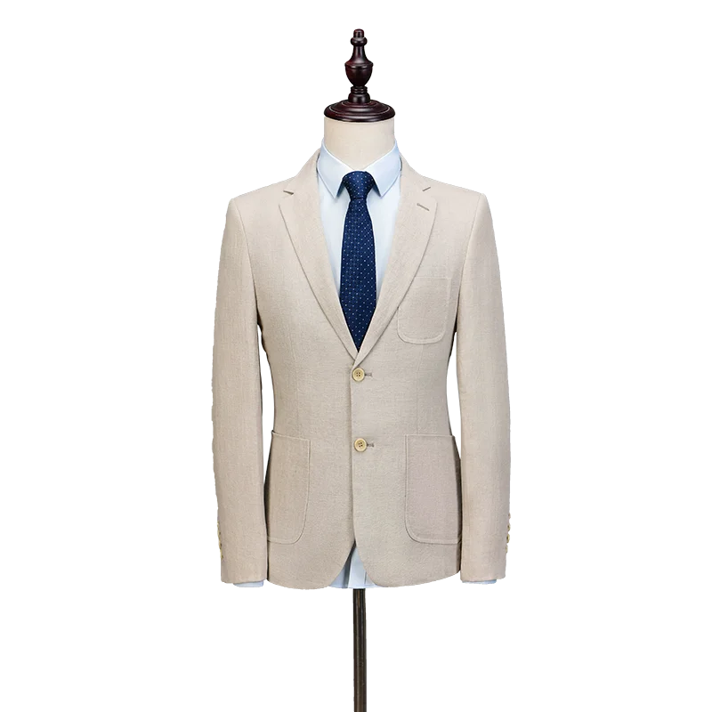2018 New Brand Ivory Beige Linen Men Suit Set Slim Fit Style Summer Beach Wedding Blazer Prom Tuxedo Jacket+Pant 2 Piece Terno