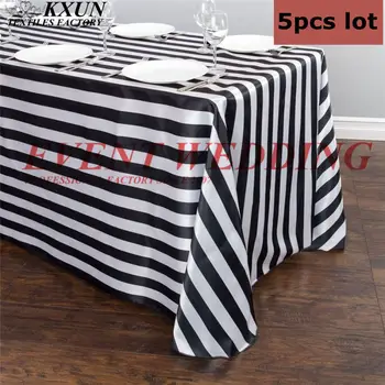 

5pcs Lot White And Black Print Satin Table Cloth Wedding Tablecloth Event Party Decoration