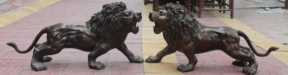 

36"Huge Chinese Bronze Ferocity Animal Asian Africa Wild Lion Leo Animal Pair