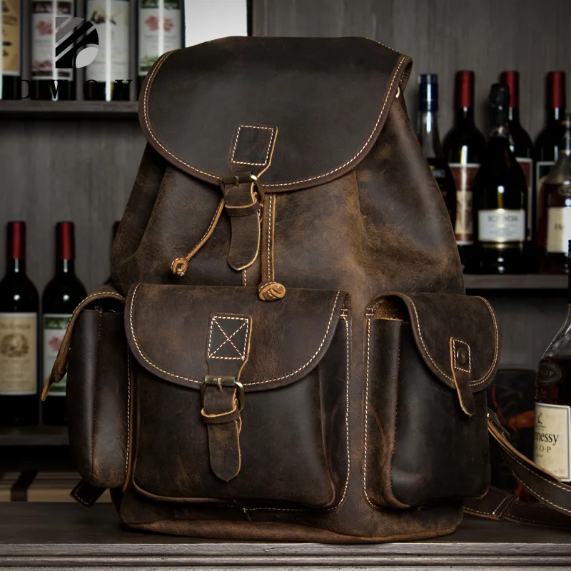Мужской рюкзак винтажный из натуральной кожи|mochila hombre|lederen rugzakbackpack travel bag |
