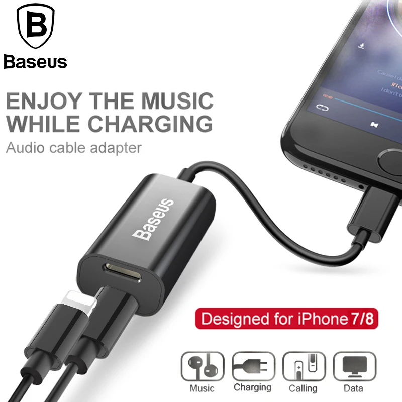 Baseus 2in1 Audio Cable Adapter For iPhone 8 7 Extension Cable Splitter For Charging Calling Data transmit Earphone Music Cable Baseus 2in1 Audio Cable Adapter For iPhone 8 7 Extension Cable Splitter For Charging Calling Data transmit Earphone Music Cable