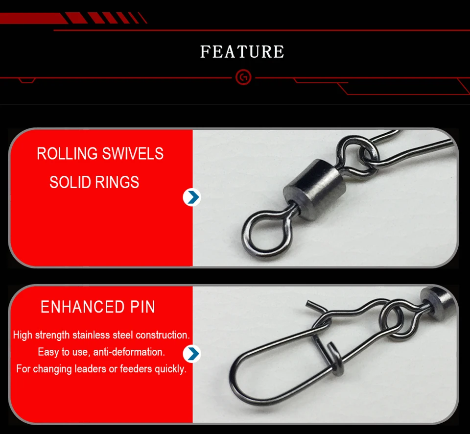 WALK FISH Fishing Rolling Swivels Snap Pin Line Connectors 2# 4# 6# 8# 10# Solid Barrel Swivel Rings Snap Fishing Swivels