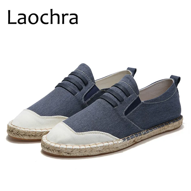 

LAOCHRA Brand Male Canvas Espadrilles 2018 Top Sider Spring/Autumn Slip On Men Loafers Hemp Bottom Fisherman Teen shoes Krasovki