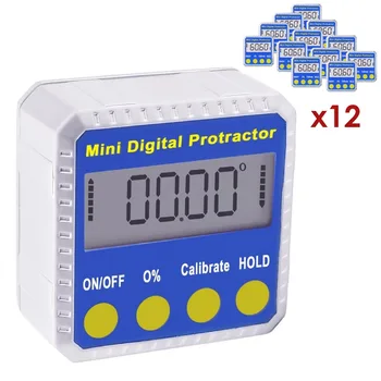 

12 pieces x Digital Angle Protractor Inclinometer GaugeMeter 4x90 degree Range + Magnetic Base & Always Upright LCD lot of 12