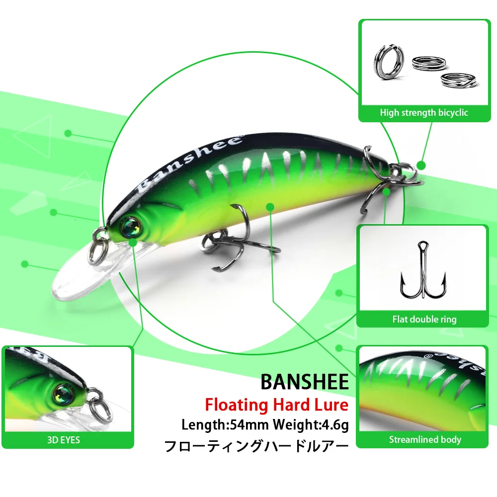 Banshee 54 мм 4,7 г плавающий/кривошипный Воблер для рыбалка на щуку рыболовный воблер приманка искусственная/Жесткая Приманка Черный Гольян рыболовные приманки