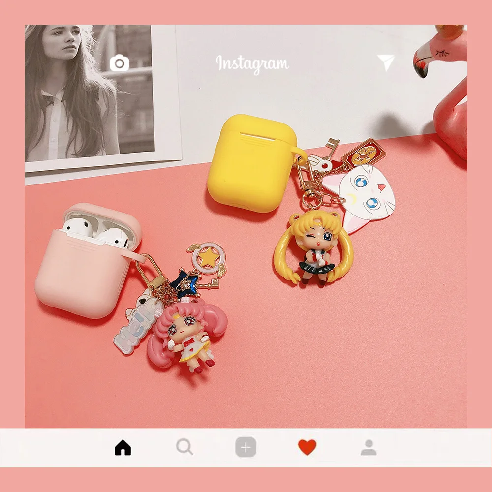 

Cute Cartoon Sailor Moon Doll Keychain Wireless Bluetooth Earphone Case for Airpods Protective Cover Keyrings