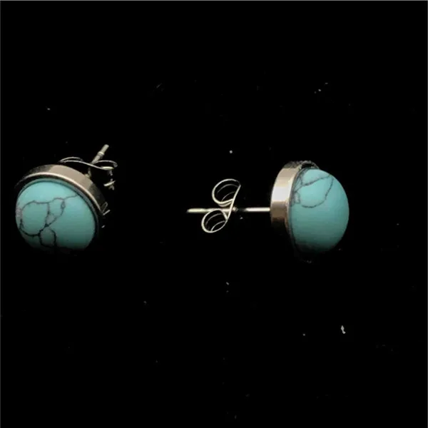 Серьги-гвоздики из нержавеющей стали 8 мм, натуральные серьги-гвоздики с камнем для женщин Brincos Oorbellen marble, простые ювелирные изделия, подарки для девушек - Окраска металла: turquoise