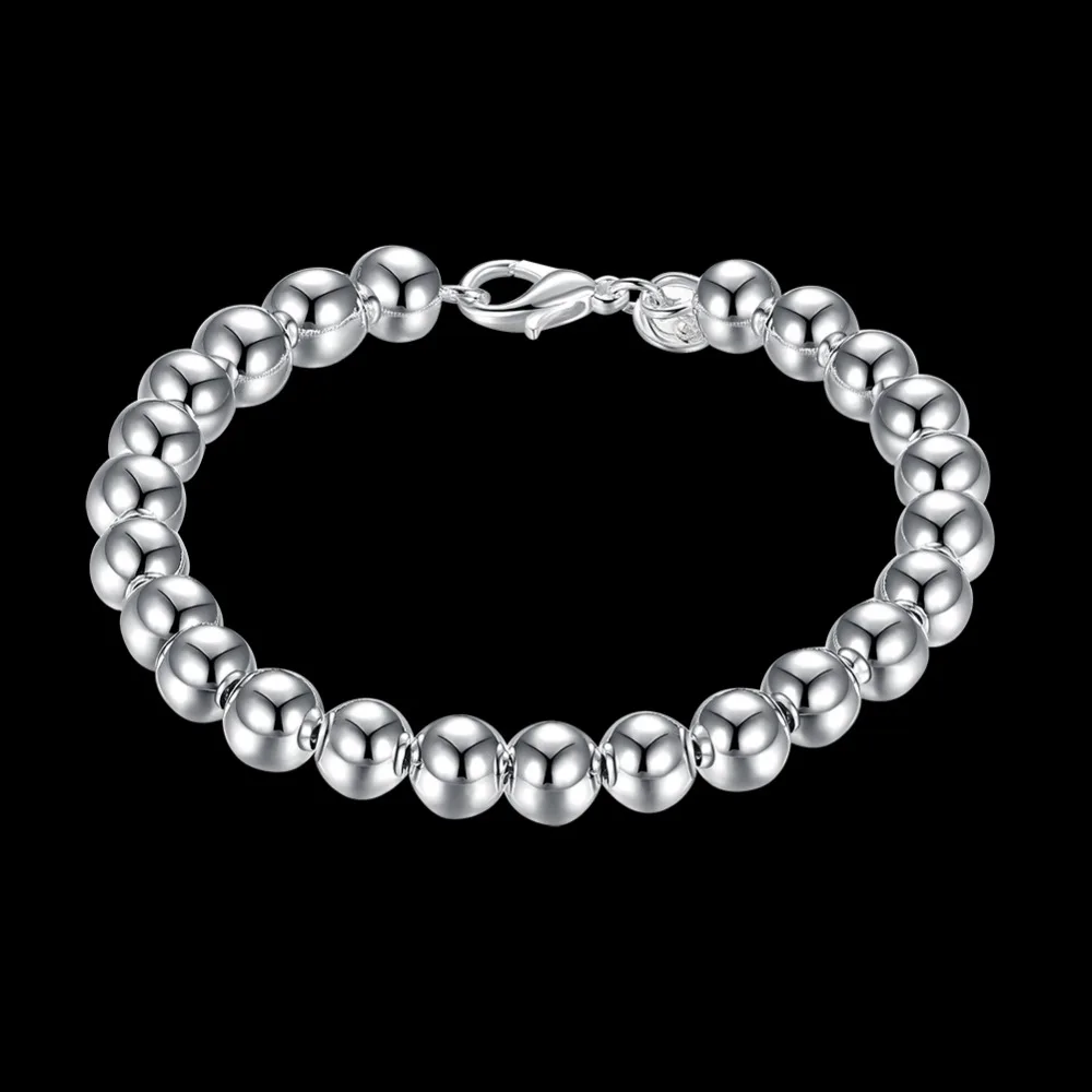 

2018 New Top Quality 925 sterling silver 8mm Solid ball beads bracelet for Women/men trendy Jewelry Gift CH126