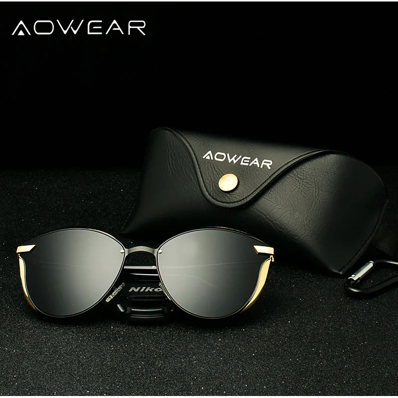 Женские зеркальные очки кошачий глаз AOWEAR роскошные поляризационные
