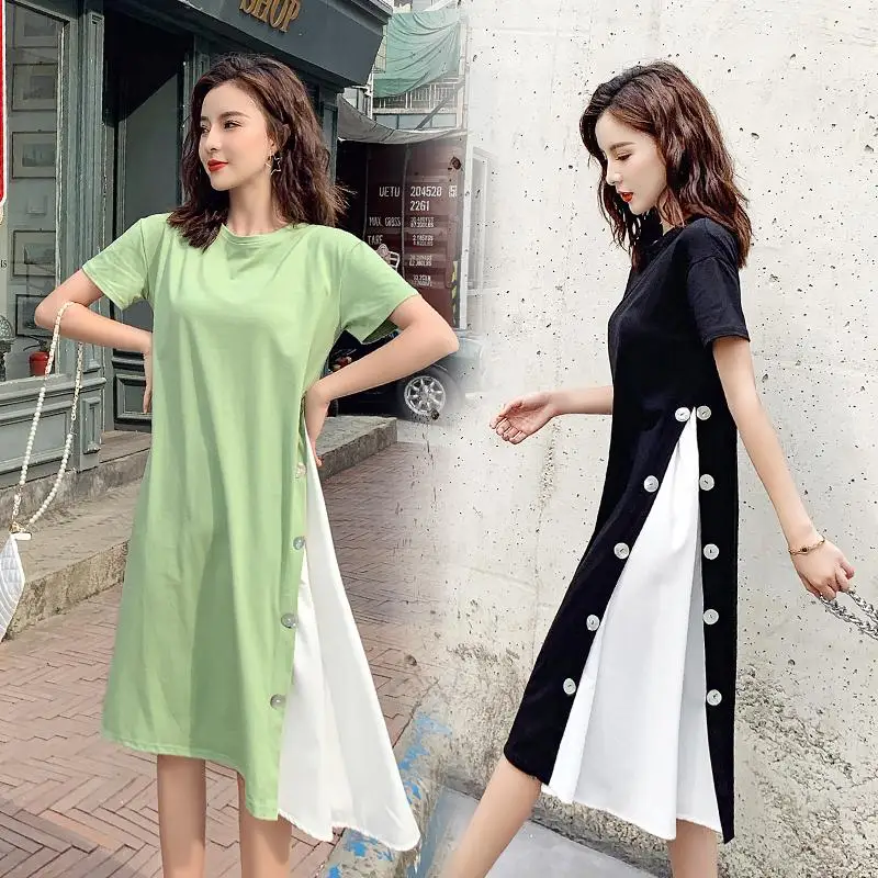 

big plus size spring summer dress women clothing 2019 korean vestidos black green midi dresses vestidos de festa W1023
