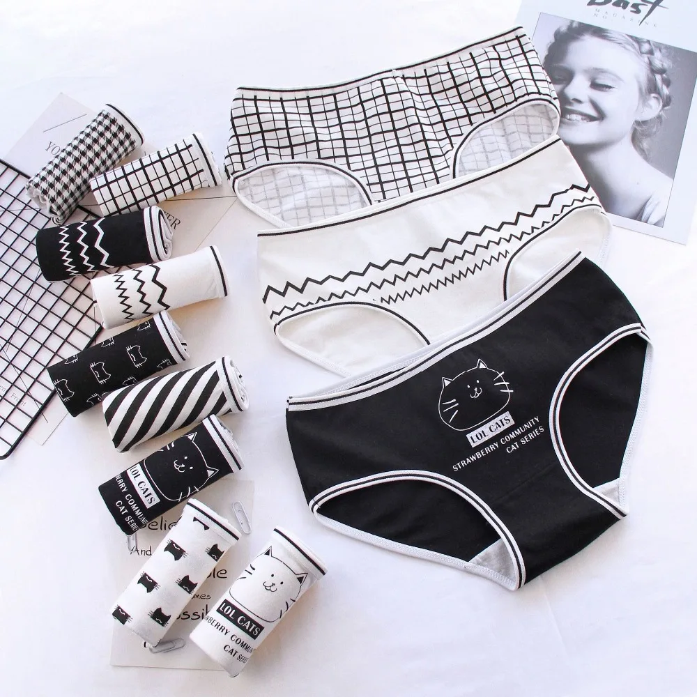 Bragas de algodón blanco y para mujer ropa interior para niña bragas con estampado de gato ropa interior para mujer ropa interior al por mayor - AliExpress Ropa interior y ropa