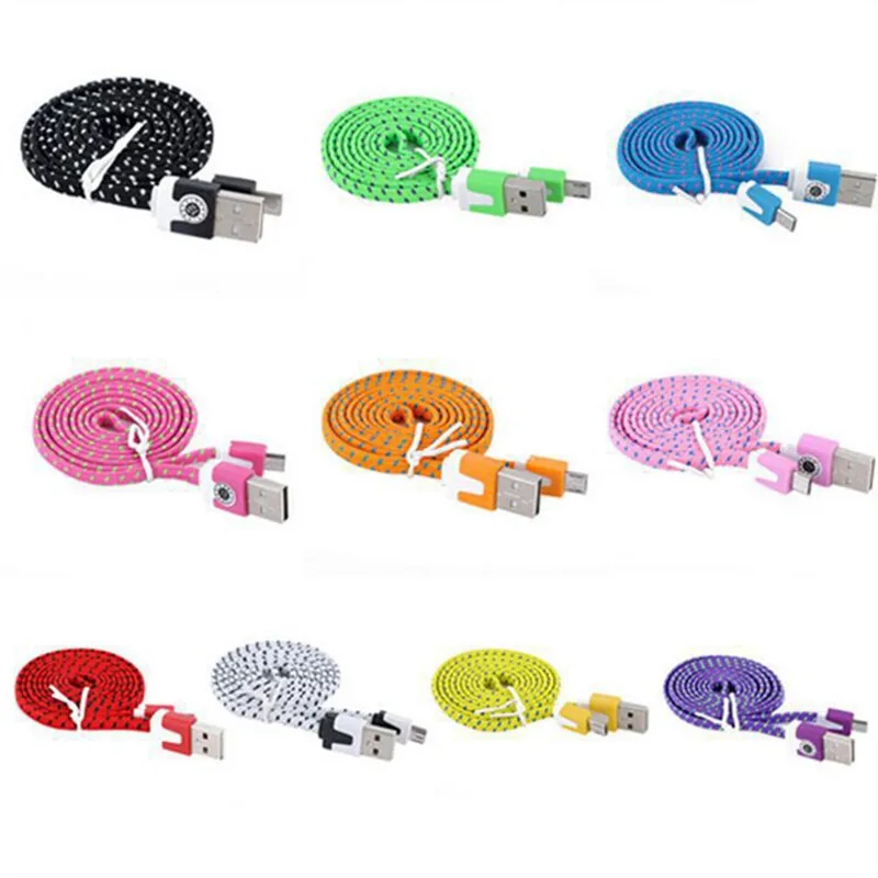 

JUSFYU Micro USB Charging 1M Nylon Noodle Sync Data Cable Fast Charger for iPhone 5 5S SE 6 6S 7 8 Plus X XS XR Android Type C