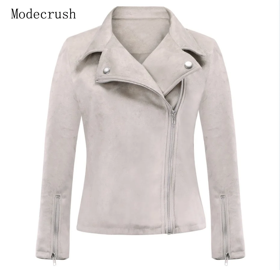 Modecrash Женская куртка из искусственной замши на молнии с отложным воротником, Осень-зима, Новое поступление, верхняя одежда размера плюс - Цвет: Light Apricot