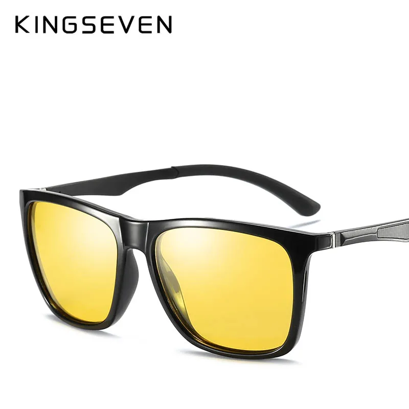Goede KINGSEVEN Nachtzicht Bril Brand Design Aluminium Gepolariseerde Zonnebril Vrouwen Mannen Geel Lens Rijden Anti Glare Bril
